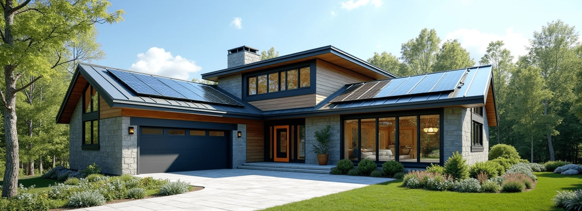 A high-performance Canadian home with solar panels and energy-efficient windows, designed for sustainability, comfort, and a future-ready lifestyle.